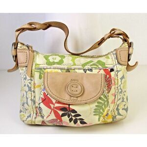ROOMY FOSSIL FLORAL CANVAS GENUINE LEATHER TOTE HOBO SHOULDER BAG HANDBAG PURSE